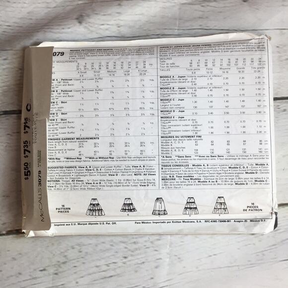 Vintage 1987 McCall's Sewing‎ Pattern 3079 Boho Petticoats & Skirts Size X-Small - Picture 8 of 15